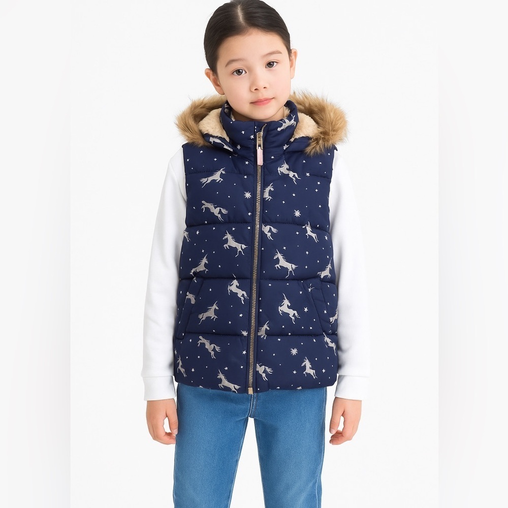 JOULES Unicorn Print Puffer Hooded Vest